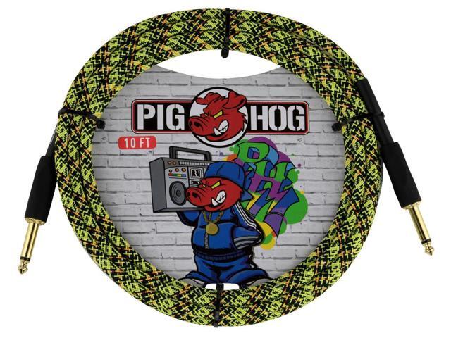 Pig Hog PCH10GYW Yellow Graffiti High Performance Instrumental Cable 10-Feet Straight Unique Woven Outer Covering Gold Plated 1/4' Straight Connectors