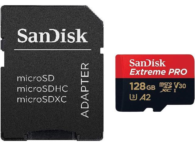 SanDisk 128GB Extreme PRO microSD UHS-I Card with Adapter C10, U3, V30, A2, 200MB/s Read 90MB/s Write SDSQXCD-128G-GN6MA