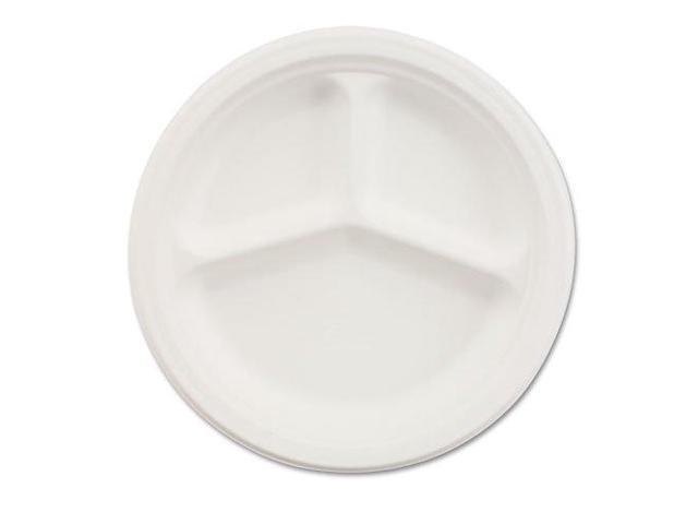 Paper Dinnerware, 3-Comp Plate, 9 1/4' Dia, White, 500/Carton