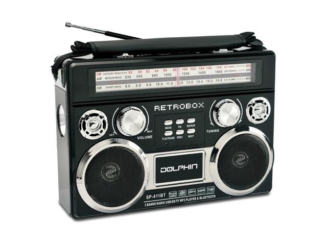 Dolphin SP-411BT Retro Bluetooth Radio with AM/FM/SW Rechargeable Battery USB SD AUX Telescoping Antenna Leather Handle–Speaker with Vintage Design Black - image 8
