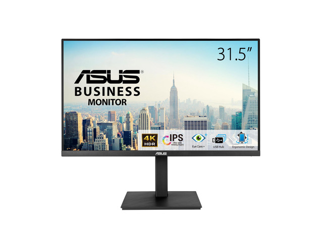 ASUS VA32UQSB 32' 4K UHD IPS Monitor, 3840 x 2160, 60Hz, HDR10, USB Hub, HDMI, DisplayPort, Ergonomic Stand, Built-in Speakers, VESA