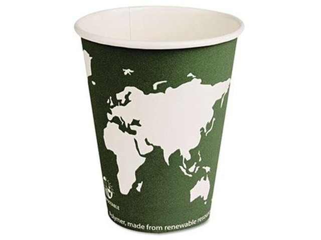 Eco-Products EPBHC16WAPK World Art Renewable Resource Compostable Hot Cups, 16 oz, Seafoam Green, 50/Pack
