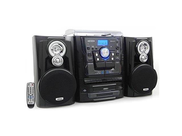JENSEN JMC-1250 Bluetooth 3-Speed Stereo Turntable Music System with 3-CD Changer & Dual Cassette Deck