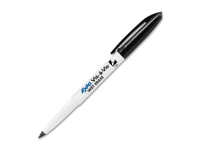 Expo Vis-à-Vis Wet Erase Overhead Transparency Marker Fine Marker Point Type - Black Ink - White Barrel - 12 / Dozen