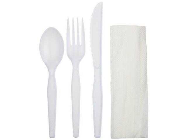 Wrapped Tableware/Napkin Packets Fork/Knife/Spoon/Napkin White 250/Carton