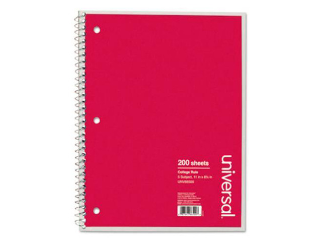 Universal 5 Sub. Wirebound Notebook 11 x 8 1/2 College Rule 200 Sheets Black Cover 66500