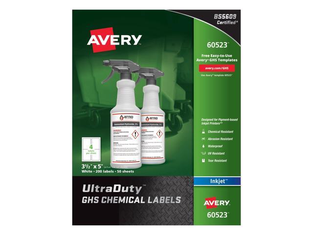 Avery Chemical Container Labels 2'x2' 50Shts 600/BX WE 60526