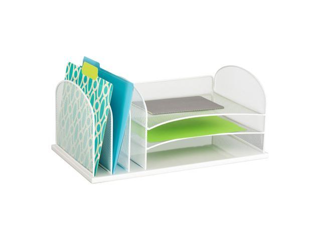 Safco Desk Organizer Six Sections Steel Mesh 19 3/8 x 11 3/8 x 8 White 3254WH