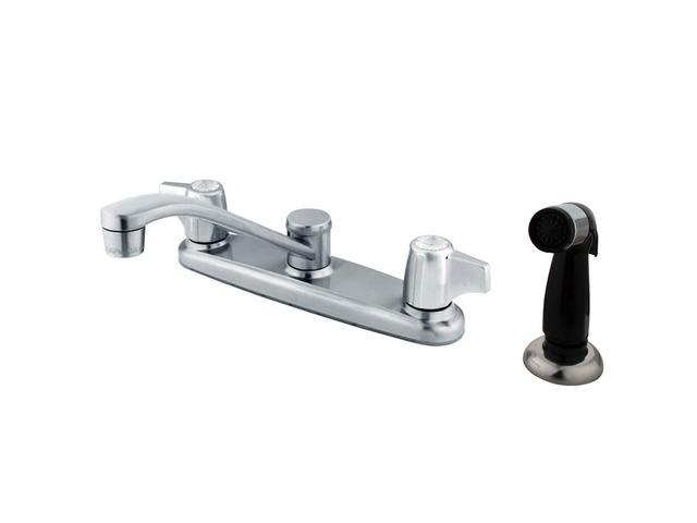 Twin Canopy Handle 8' Kitchen Faucet with Side Sprayer in Chrome by Kingston Brass