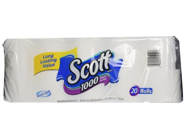 Kimberly Clark Scott Toilet Paper - 1 Ply - 1000 Sheets/Roll - White - Paper - 20/Pack (20032)