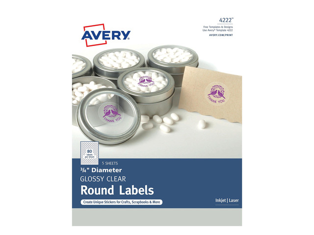 Avery Printable Self-Adhesive Permanent 3/4' Round ID Labels 3/4'dia. Clear 400/Pk 4222