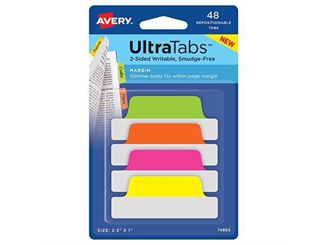 Avery Tabs Repositionable 2-Sided 2-1/2'x1' 48/PK AST Neon 74865