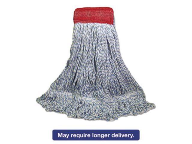 Mop Head, Floor Finish, Wide, Rayon/Polyester, Large, White/Blue, 12/Carton BWK553