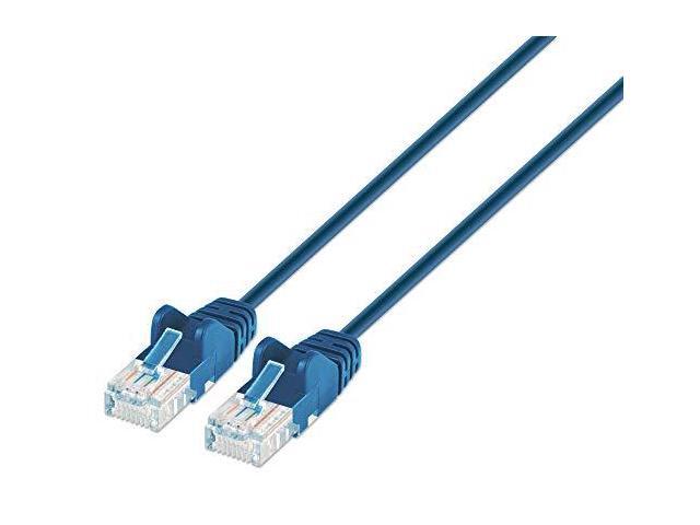 Intellinet Cat6 U/UTP Slim Network Patch Cable, 10 ft., Blue, 10G, 250 MHz, 100% Copper, 30 AWG, RJ45, Stranded, Snag-free, Gold-plated Contacts
