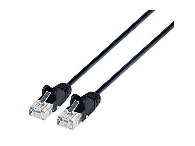 Intellinet Cat6 U/UTP Slim Network Patch Cable, 1.5 ft., Black, 10G, 250 MHz, 100% Copper, 30 AWG, RJ45, Stranded, Snag-free, Gold-plated Contacts