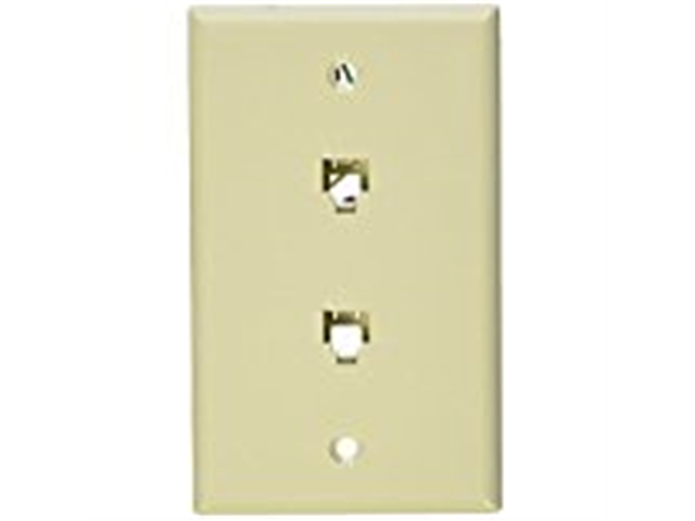 Leviton 40944-I Standard Telephone Wall Jack, 6P4C X 6P4C, Screw Terminals, Ivory