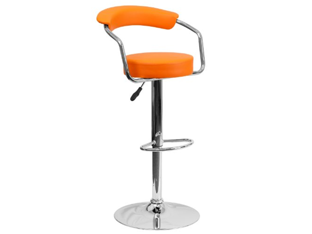 Photos - Chair Flash Furniture Contemporary Orange Vinyl Adjustable Height Barstool with Arms and Chrome 