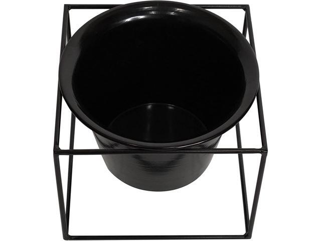 Metal Square Flower Plant Pot with Stand 6' Indoor Modern Planter Pot - Black