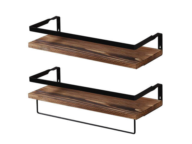 2 PCS Decorative Wood Storage Floating Shelves Wall Mounted with Holder - Brown