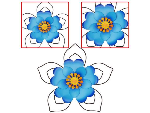 12' Metal Flower Wall Decor, Wall Art Sculpture, Metal Daisy Indoor/Outdoor Blue