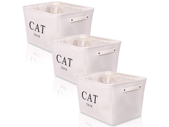 Storage Basket Rectangular with Handles 7.5''x16''x12.25'', White Canvas Cat-3Pk