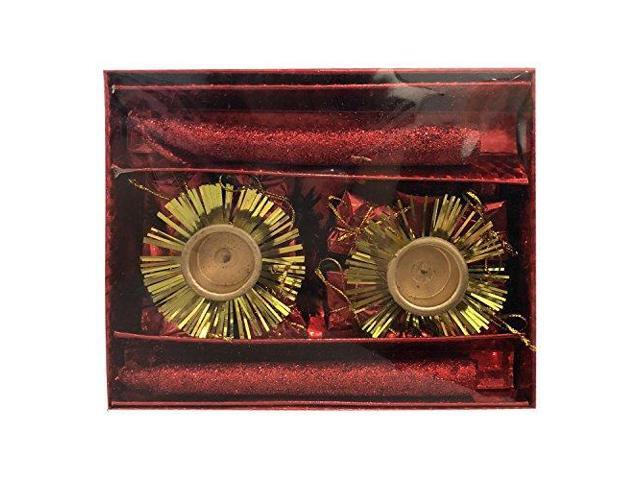 Christmas Eve Holiday Vintage Clip-On Candle Sticks with Holder Set - Red/Gold