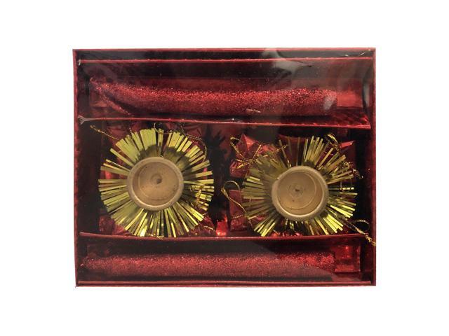 Christmas Eve Holiday Vintage Clip-On Candle Sticks with Holder Set - Red/Gold
