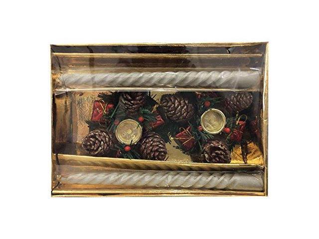 Christmas Eve Holiday Vintage Clip-On Candle Sticks with Pinecone Holder Set