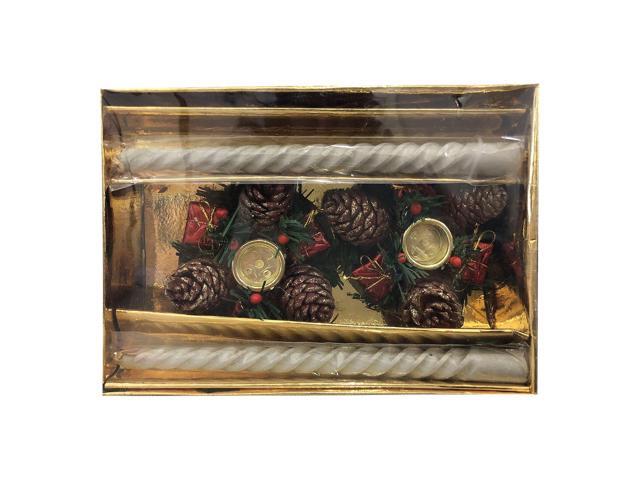 Christmas Eve Holiday Vintage Clip-On Candle Sticks with Pinecone Holder Set