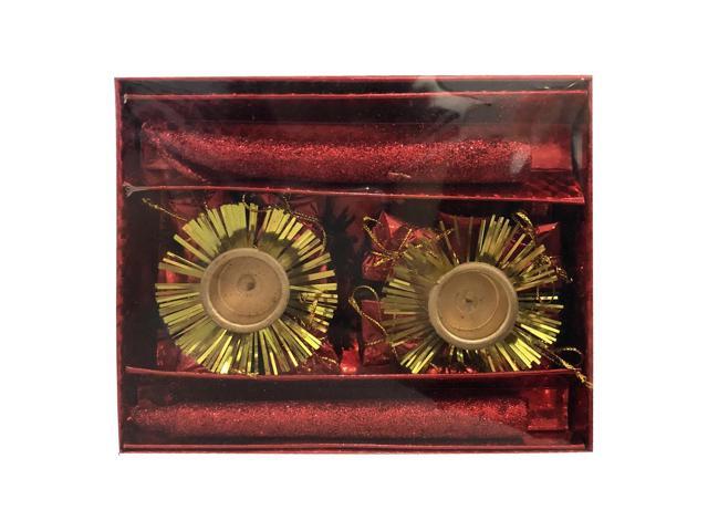 Christmas Eve Holiday Vintage Clip-On Candle Sticks with Holder Set - Red/Gold