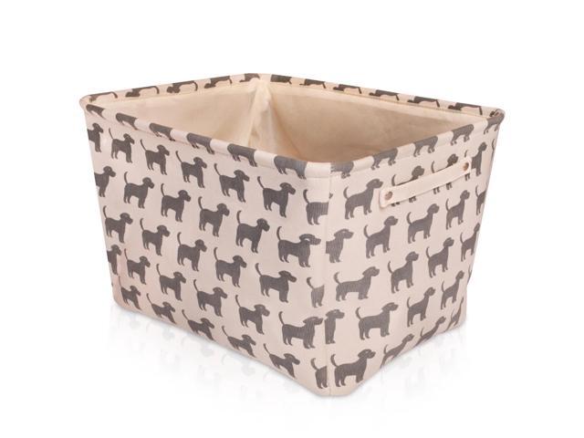 Storage Basket Rectangular, Handles 7.5''x16''x12.25'', White/Gray Dog Print-3Pk