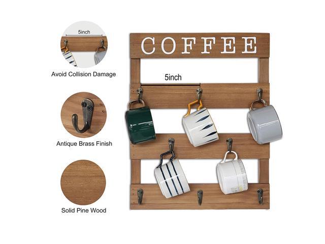 Coffee Mug Holder Wall Mounted Rustic Kitchen Wood For Bar or Station Coffee Rack