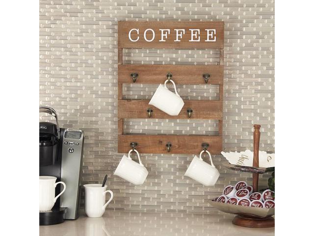 Coffee Mug Holder Wall Mounted Rustic Kitchen Wood For Bar or Station Coffee Rack