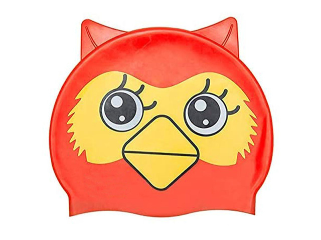Unisex Silicone Swimming Bathing Cap for Kids, Waterproof Hat Fun Designs - Red