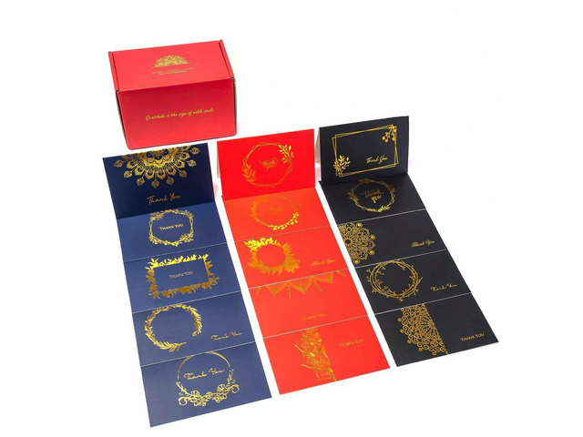 Altatac Thank You Cards 60 Pack Gold Blank Red Blue Design with Envelopes 4x6 Inch Bulk Set for Office Supplies and Card Filing