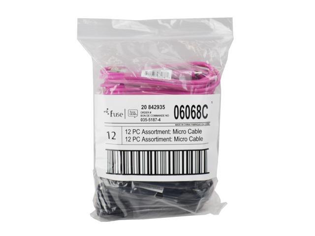 12 Pack 3 Ft USB 2.0 A-Male to Micro B Cables, 6 Black, 4 White, 2 Pink Cables