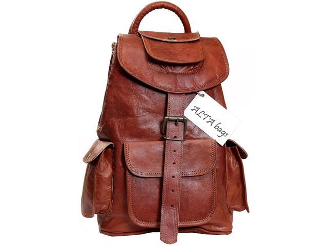 14' Women Handmade Travel Fashion Casual Shoulder Brown Leather Backpack Bag