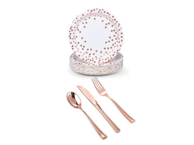 125 PCS Disposable Rose Gold Plates Dinnerware All Occasions Party 25 Guest Set