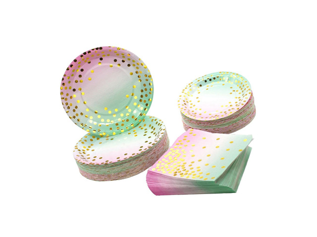 Elegant Plate Set 150 pcs, Purple to Teal Plates 7 inch, 9 inch, Napkins 50 Pack