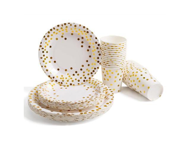 150 Pcs Gold Birthday Party Disposable 7' and 9' Plates 12oz Cups 50 Guest Set