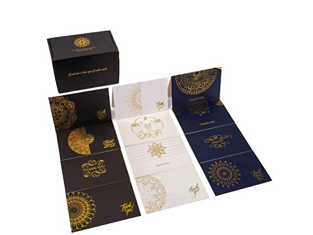 60 Thank You Gold Black White Blue Designed Envelopes Notes Cards Bulk Set 4x6'