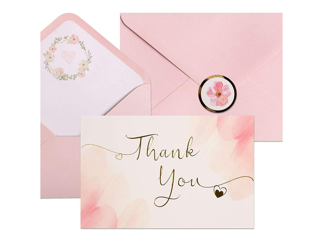 40 Gold Pink All Occasions Envelopes, Stickers Thank You Notes Cards Set 4x6'