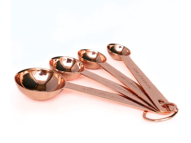 4-Piece Rose Gold Stainless Steel Measuring Spoons Set Copper Baking Kitchen