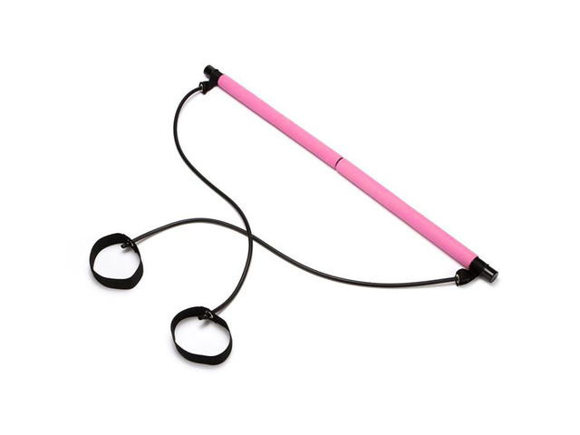 Portable Pilates Exercise Bar Studio with Resistance Band Loops for Yoga - Pink