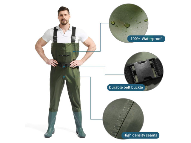 Hunting Fishing Waders Fly Fishing, Waterproof Bootfoot Nylon/PVC, Size 13