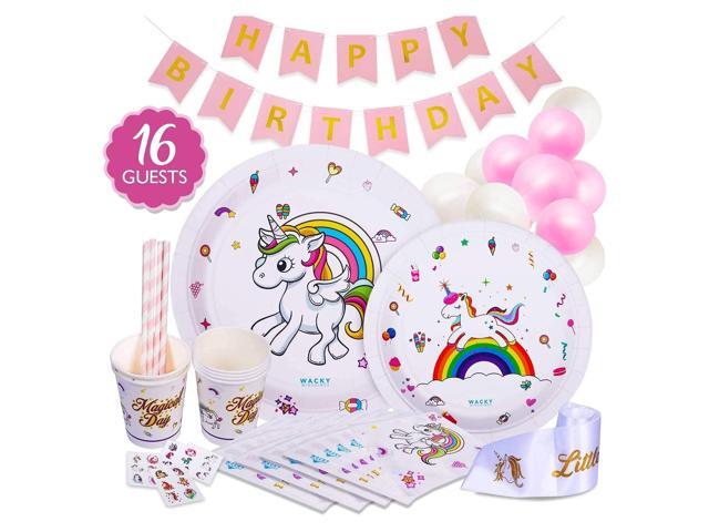 116 Pcs Unicorn Balloon Plates Cups Napkins Straws Birthday Party Supplies Set