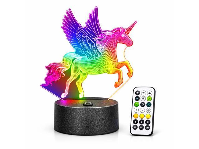 3D Unicorn Night Light for Kids 7 Color LED Lamp w/ Remote & Timer Bedroom Decor