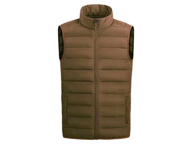 Men's Full Zip Warm Outerwear Puffer Vest Jacket, BSY4 Brown, L