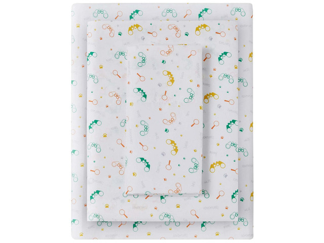 3 PCS JLA Urban Dreams Kids Safari White Twin Sheet Set with Storage Pocket