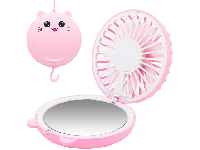 Alta Lucky Cat Portable Neck Fan Rechargeable Handheld Makeup Mirror Blower New